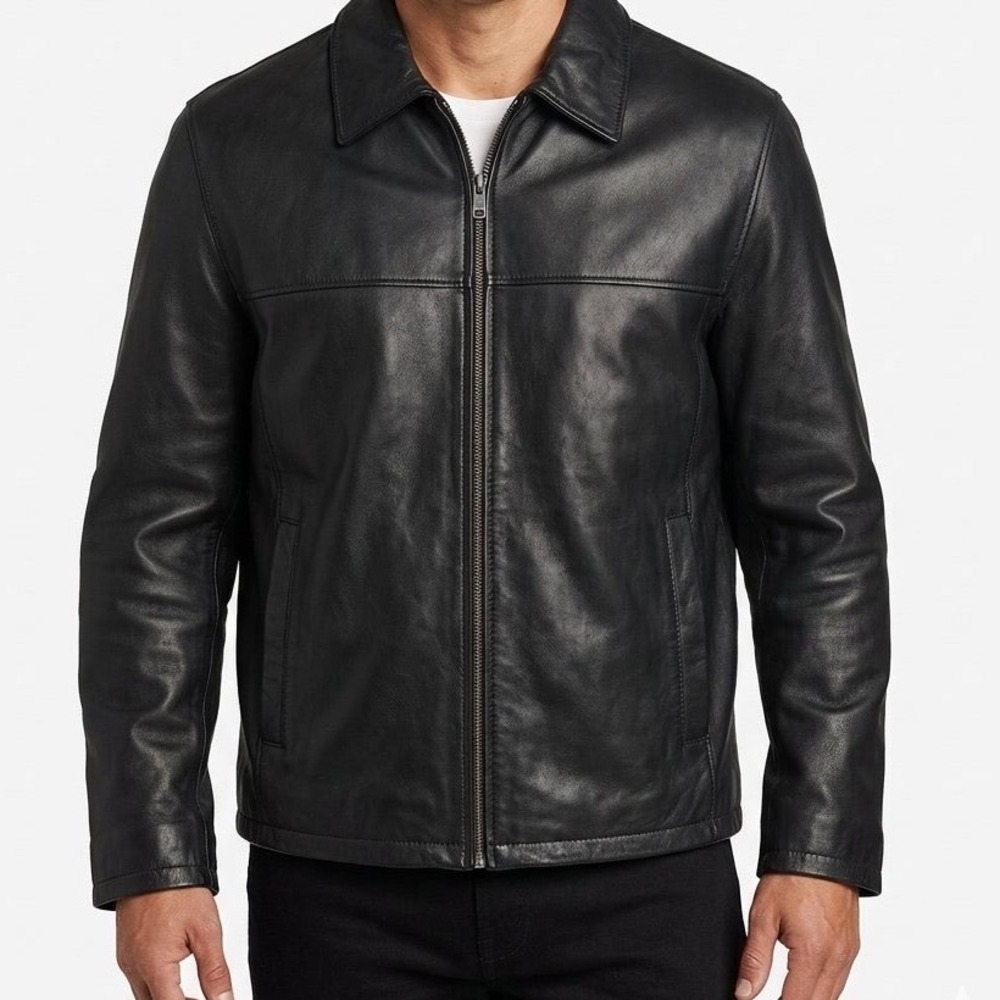 VTG Eddie Bauer Mens M Black Lambskin Leather Jacket Y2K Modern Bomber EUC